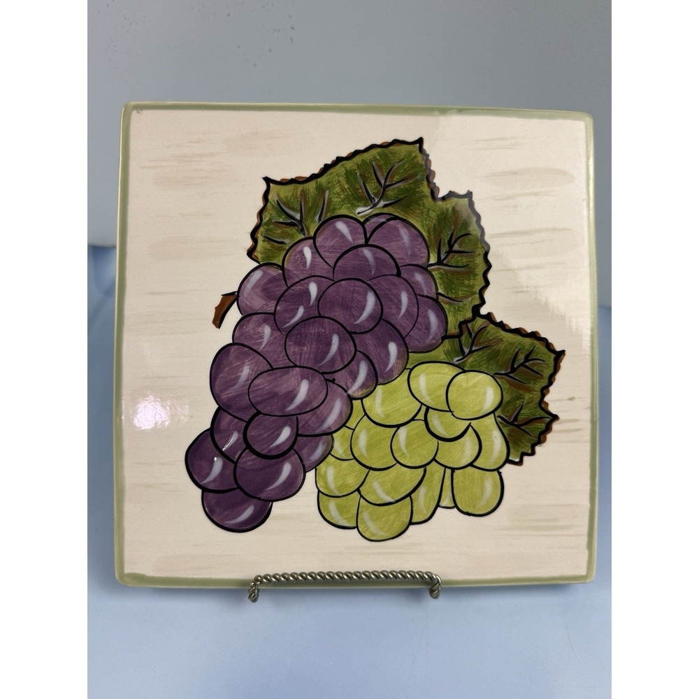 Florida Marketplace Grapes Ceramic Hot Plate Trivet Tile 8" Square hand painted